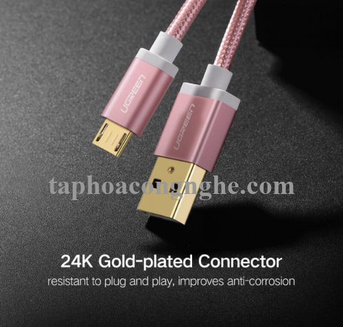Ugreen 30664 0.5M màu Hồng Cáp sạc truyền dữ liệu USB 2.0 sang MICRO USB đầu mạ vàng US134 30030664